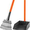 Pooper Scooper, Long Handle Dog Pooper Scooper for Medium Small Dogs Heavy Duty, Pet Supplies Stainless Metal Tray and Rake Set, Use on Grass, Dirt or Gravel