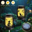 2 Pack Cat Solar Lanterns Outdoor, Cat & Dog Butterfly Vintage Glass Mason Jar, Birthday Mothers Day Gifts for Mom, Grandma, Women, Waterproof Garden Lights for Patio Yard Lawn Tree Decor