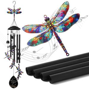 Novabright 35" Dragonfly Wind Chimes Outside for Women Garden Yard Patio | Soothing Tones Design, Black Durable Metal, Memorial and Birthday Gifts for Women, Outdoors Decor for Garden, Yard and Patio