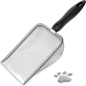 Cat Litter Scoop,Sturdy Litter Cleaner Corner Shovel,Stainless Steel Mesh Litter Shovel,Easy to Clean Reptile Terrarium Sand Waste,Beach Shovel(Black) (1 pcs)