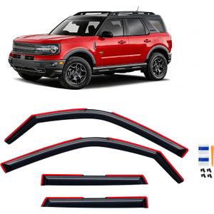 in-Channel Rain Guards for 2021-2026 Ford Bronco Sport, Window Visor Shields Vent Deflector Shade Wind Dark Smoke 2022 2023 2024 2025 21 22 23 24 25 26, Tape-On Outside-Mount, 4PCS