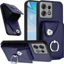 for Motorola G 5G 2025 Wallet Case with Credit Card Holder 360 Rotating Ring Stand Shockproof Protective Cover Snap Button Closure Case for Motorola Moto G 5G 2025. Blue YBK