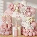 Pearl Dusty Pink Balloon Arch, Boho Double Stuffed Blush Pink Pearl White Balloons, Neutral Dusty Rose Ivory Clear Balloon Garland for Wedding Engagement Baby Bridal Shower Birthday Party Decorations