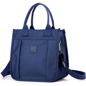 Small Tote Bag with Zipper Tote Bag for Women Nylon Satchel Hobo Bag Messenger Bag (Dark Blue)