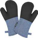 Cuisinart Kitchen Oven Mitts – Heat-Resistant Kitchen Mitts for Oven with Non-Slip Neoprene Palm, Long Cuff, and Cotton Filling – Durable Oven Gloves for Cooking, Baking, & Grilling (Chambray)