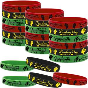 CupaPlay 24 PCS Happy Juneteenth Day Party Favors Rubber Bracelets - Freedom Day Patriotic Party Supplies Goodie Bag Stuffers Fillers Silicone Wristbands