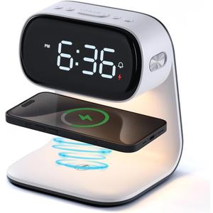 WILIT Alarm Clock with Wireless Charging,Dimmable Night Light,Snooze Function,10W Fast Charger,Modern Bedside Clock for Bedroom,Kids,Teens,Adults,Gift for Men and Women(White)