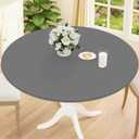 Smiry Round Picnic Tablecloth, Wipeable Flannel Backed Vinyl Tablecloths for 18" - 24" Tables, Waterproof Elastic Fitted Table Covers for Camping, Indoor, Outdoor, Grey
