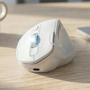 EWEADN C2 Ergonomic Wireless Mouse, Rechargeable Bluetooth & 2.4G Dual Mode Computer Mouse with RGB, Quiet Clicks, 5 Adjustable 4000 DPI, Comfortable Grip for Laptop, PC, Mac, Office - White