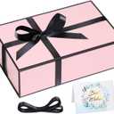 Gift Box with Lids Magnetic Closure for Presents, 9.5x6x3'' Pink Gift Box for Women Girl Her, Cut Box for Bridesmaid Gifts, Christmas, Mother's Day, Halloween, Birthday Wedding Gift box, Keepsake boxes for memories, Wine Gift Boxs with Card, Ribbon