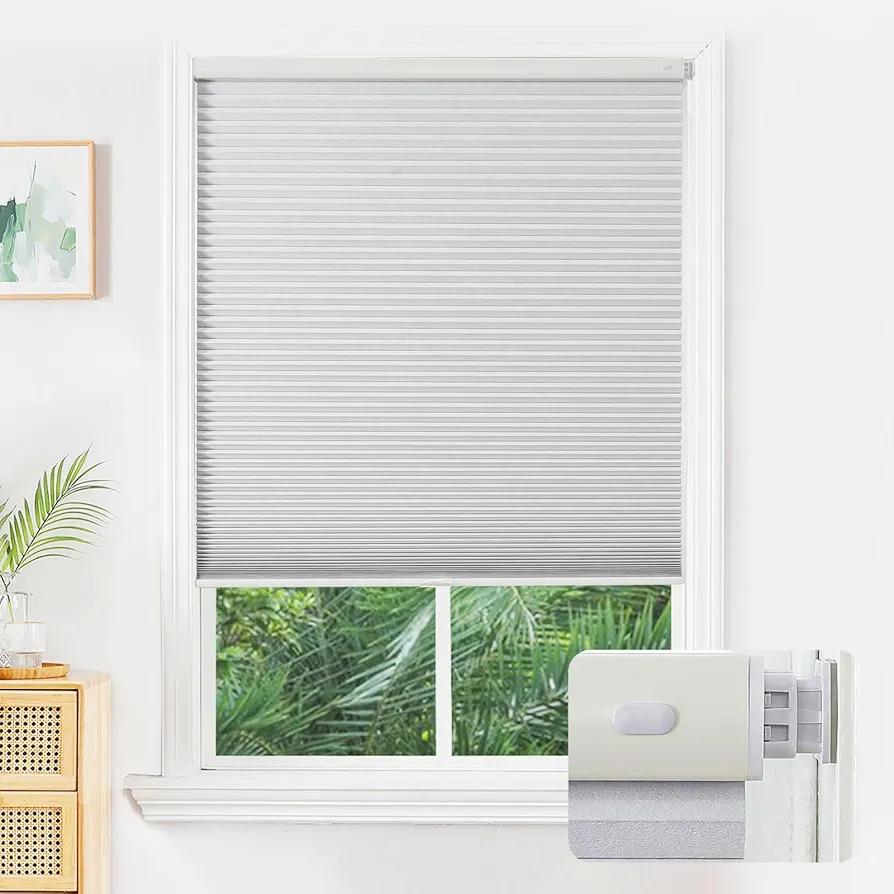 Joydeco No Tools No Drill Window Blinds for Indoor Windows, Blackout Shades Cellular Shades Cordless, No Drill Blinds for Windows, Window Shades for Home, Bedrooms, Doors (Custom)