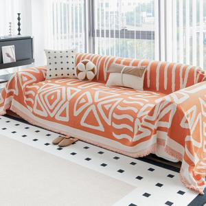 Boho Couch Cover Blanket for Sofas, Boho Chenille Sofa Covers, Bohemia Sofa Throw Cover, Chenille Blanket Couchs Throw Cover for Recliner Couch Cover Pet Friendly Washable, Orange, 71"x 71" 