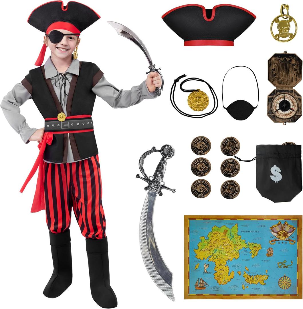 Spooktacular Creations Halloween Boys Costume, Boys Pirate Costume, Kids Pirate Outfit with Accessories for Halloween Party (Small (5-7 yrs))