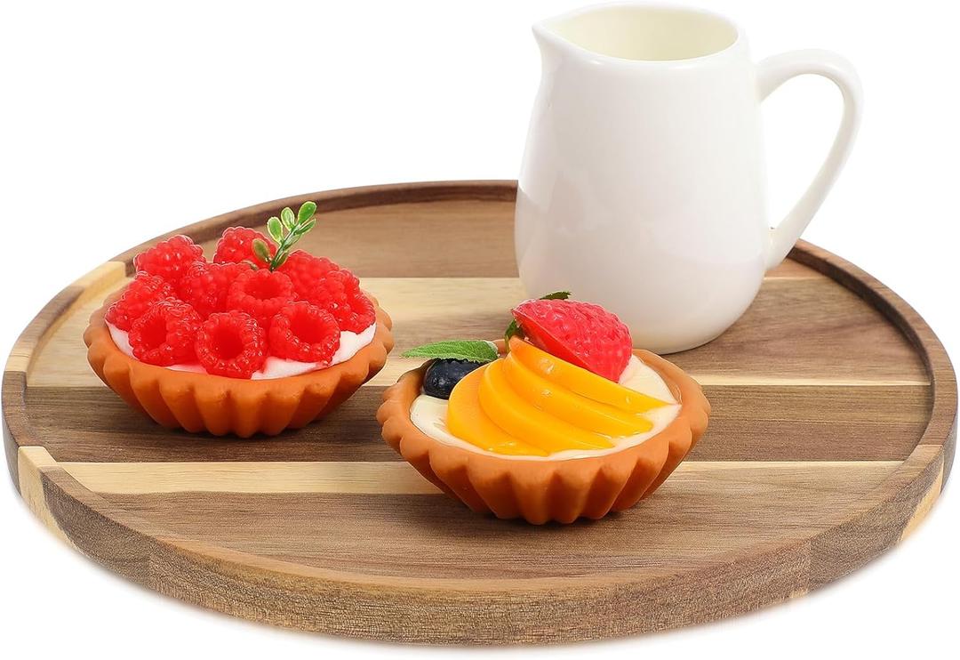 10 Inch Rotating Wooden Tray, Round Wood Tray for Kitchen Countertop, Vintage Decorative Plate for Coffee Table, Bathroom Organizer, Dining Table, Home Decor