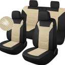 3D Air Mesh Car Seat Cover Full Sets Washable and Breathable Premium Cloth Automotive Vehicle Seat Covers for Cars Interior, Universal Fit for Most Cars, Sedan, Truck, SUV(Black/Beige)