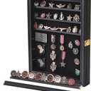Verani Medals Display Case Wall Frame for Collector, Military Challenge Coins Holder, Pins, Lockable Shadow Box with Removable Shelves Black (Large)