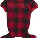 Red Plaid Christmas Clothes for Medium Large Dogs, Buffalo Red Black Plaid Dog Pajamas Onesie PJS, Back Length 19" Large (Large (27-46lbs) Back 20" Chest 22-26")