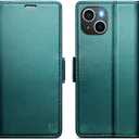 for iPhone 14 Case Wallet with RFID Blocking Card Holder, PU Leather Kickstand Protective Flip Phone Cover Fit for iPhone 14 6.1", Bluish Green