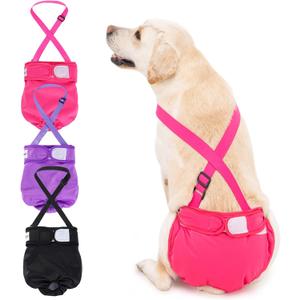 3 Pack Avont Washable Female Dog Diaper with Suspender, Reusable Girl Doggie Diapers for Small Medium Large Doggy in Heat Cycle Period Incontinence -M (Black/Pink/Purple)