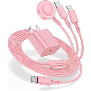 for Apple Watch Charger 6FT, 3 in 1 Magnetic Smart iWatch Fast Charger Cable with 20W Type C Wall Charger Block for Apple Watch Series Ultra/SE/9/8/7/6/5/4/3/2/1 & iPhone15/14/13/12/11 (Pink)