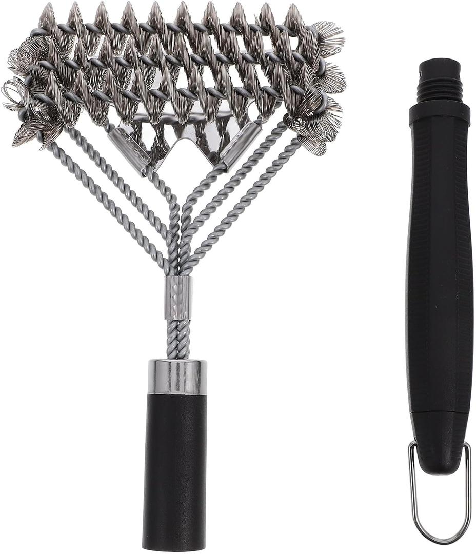 BESPORTBLE Portable Camping Grill Brush with Scraper Ergonomic Handle BBQ Cleaning Tool for Outdoor Grills Reusable Barbecue Scrubber for Thorough Stain Removal and Easy Storage
