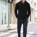 COOFANDY Men's Shawl Collar Sweaters V-Neck Relaxed Fit Cable Pullovers (Black, XS)