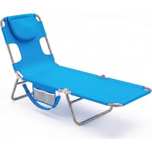 DUMOS Lounge Chair Outdoor, Beach Tanning Chair with Face Hole, Blue, 71.9×21.5×11.8 IN