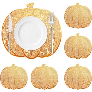 Pumpkin Placemats Set of 6,Orange Harvest Placemats Fall Thanksgiving Placemats Table Mats for Thanksgiving,Halloween and Party Table Decorations 15X15inch