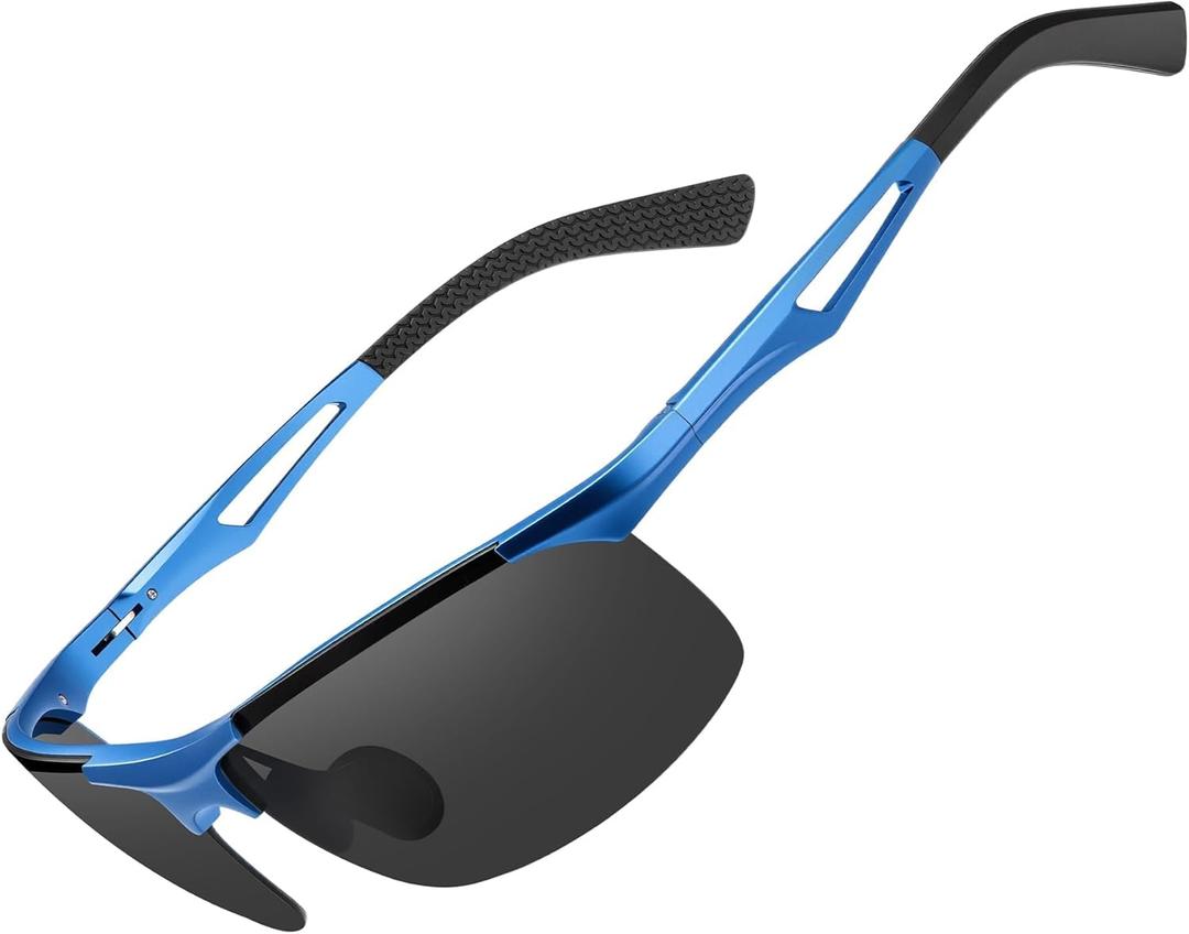 BIRCEN Polarized Anti-Glare Sunglasses for Men: Lightweight Metal Wrap around Sun Glasses UV Protection for Driving Fishing (G-blue-black)