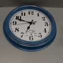 JENLYSTIME 12 Inch Indoor/Outdoor Retro Waterproof Wall Clock with Thermometer Silent Round Quartz Battery Operated Easy to Read Decorative for Kitchen Patio,Bathroom,Deck,Porch,Pool(Blue)