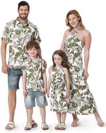 PATPAT Family Matching Summer Outfits, Hawaiian Vacation Women Beach Dress, Girls Sundress, Men and Boys Button Down Shirt, L