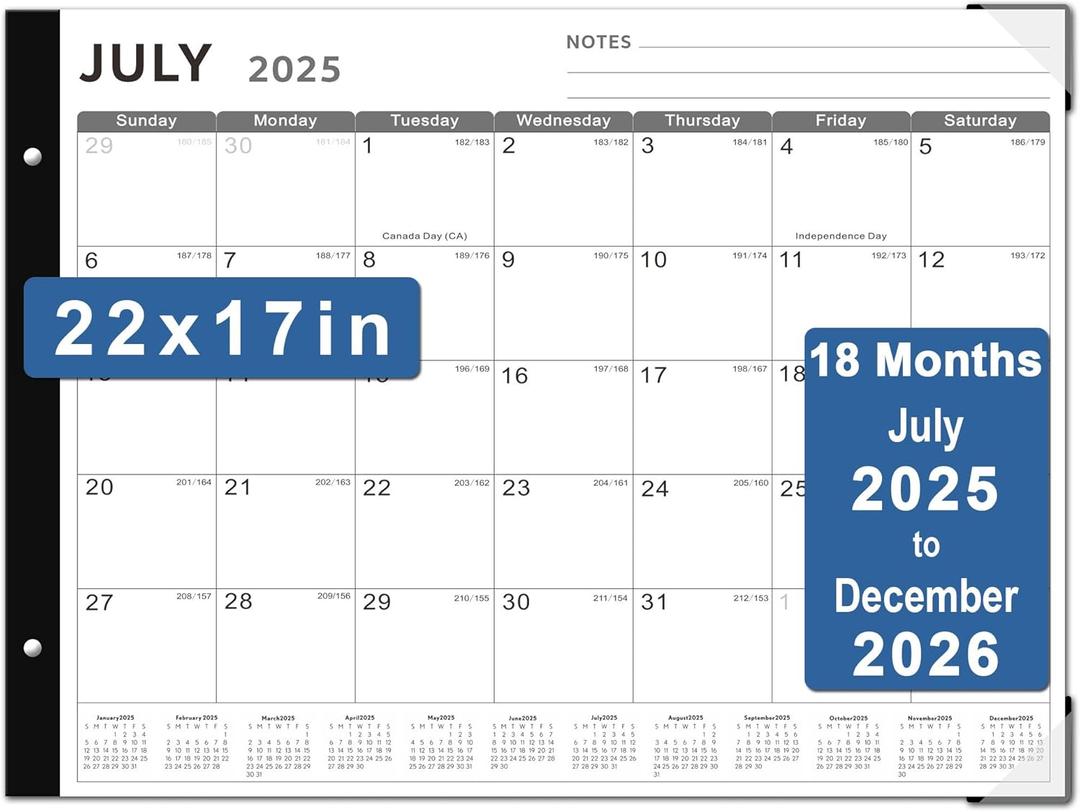 Desk Calendar 2025-2026, KOPEESY 22" x 17" Large Desk Calendar, 18 Months From July 2025 to December 2026, Desktop Calendar with Notes and Thick Paper for Home, Office and School (Black)