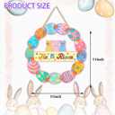 Pink Happy Easter Wreaths for Front Door Peeps Decorations for home Sign Easter Eggs Decor Wooden Wall Decor for Home Office Bathroom Bedroom Living Room Door Wall Party Supplies 10x10x0.12 inches (Risen3)