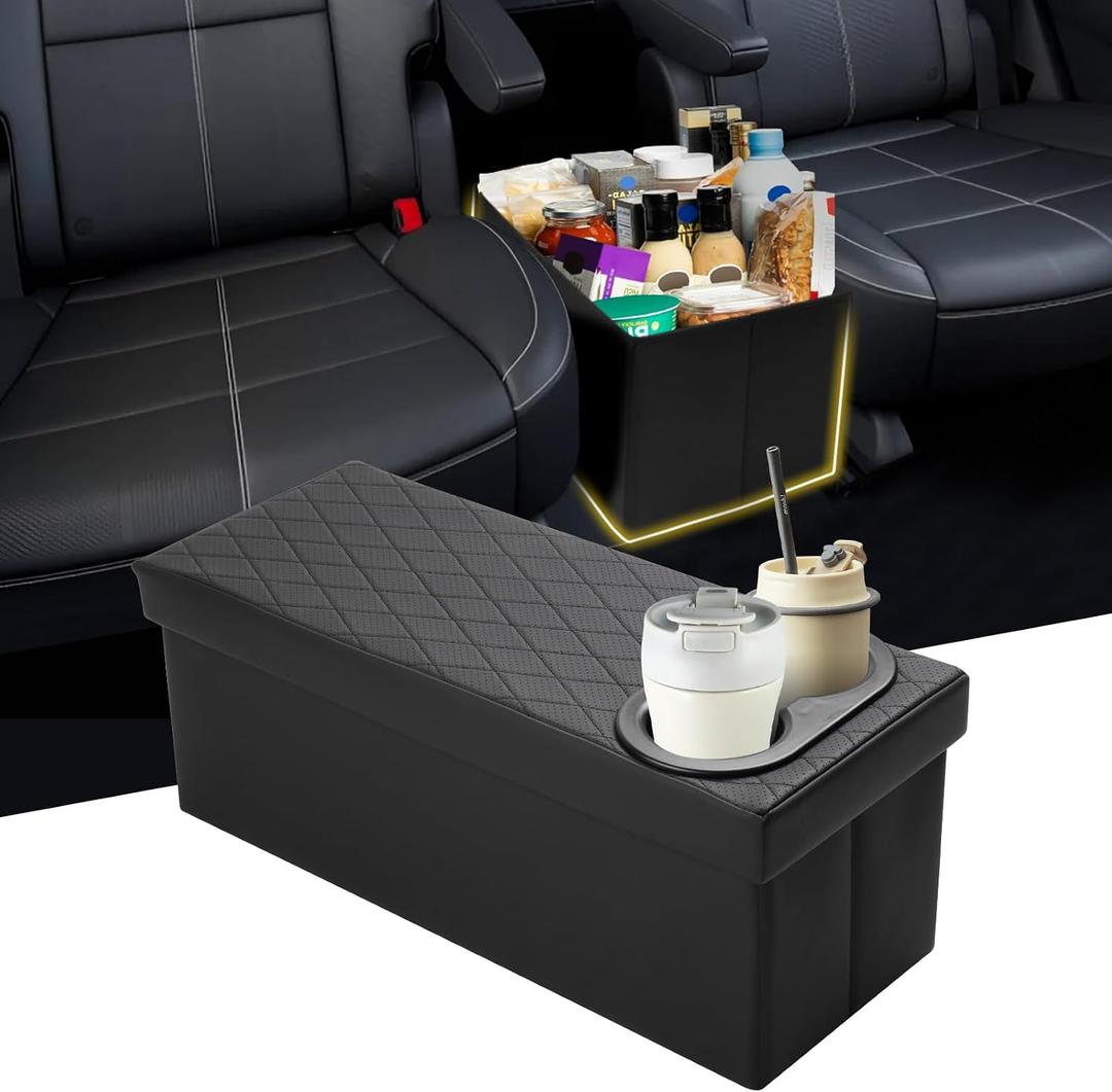 Mixsuper Liner Car Seat Organizer for Kia Telluride 2020-2026 Center Console Organizer with Cup Holders for Telluride, Kids Toys Baby Supplies Dog Toy Box Storage Bin Travel Accessories