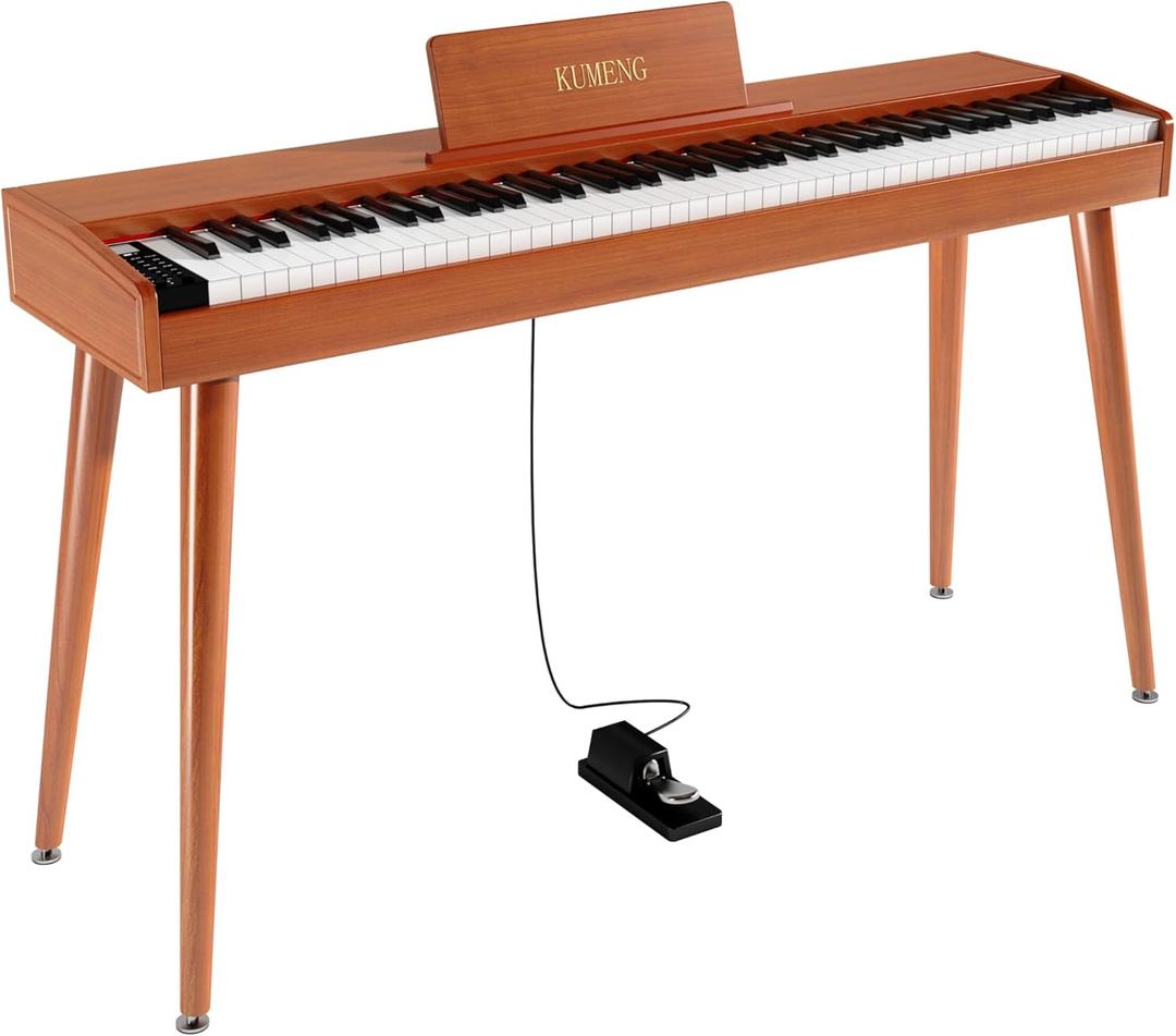 digital Piano 88 Key Semi Weighted Keyboard,Full-size Electric Piano for Beginners,with Sheet Music Stand,Pedal,Power Adapter,Headphone Mode,USB-MIDI (KU-3506 Digital Piano with Stand) (brown)
