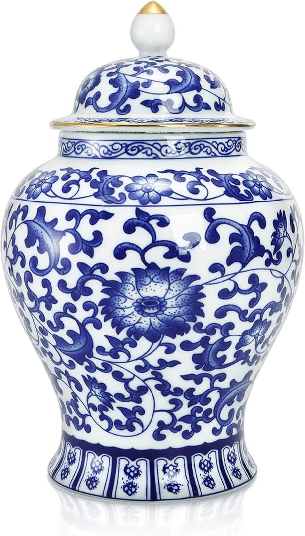 Goaste Blue and White Ginger Jar with Lid, 7.2 Inch Chinoiserie Porcelain Ginger Jars Airtight, Decorative Ceramic Tea Candy Storage Jar, Handmade Vintage Flower Vase for Home Decor, Sugar Nuts Herbs