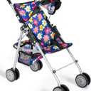 My First Doll Stroller for Kids  Foldable Baby Toy Doll Stroller with Safety Belt & Storage Basket, Pretend Play Fits up to 18 Dolls, Double Wheels on All 4 Legs  Best Gift for Girls & Boys (Flower Design)