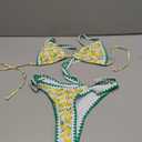 GORGLITTER Women's Thong Bikini Set Lemon Print Triangle Halter Top High Cut Swimsuit Bathing Suit Green X-Small