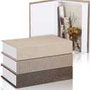 Tioncy 3 Pcs Fake Book Box Neutral Linen Book Box Decorative Faux Prop Storage for Farmhouse Home Decor shelf Table Card Photo DIY Keepsake Gift(8.6 x 6.1 x 1.8 Inch,Khaki, Dark Coffee, Light Coffee)