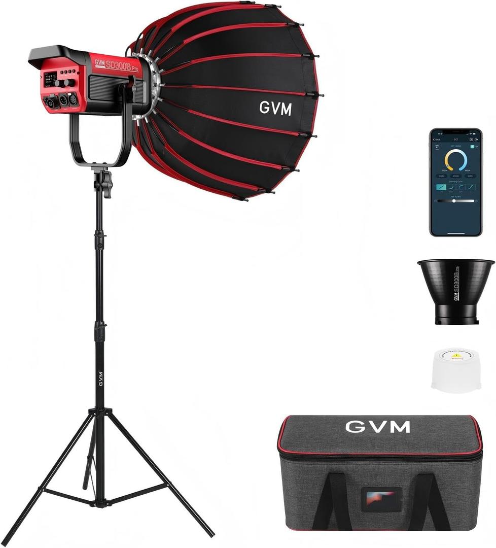 GVM 300W LED Video Light Kit with Softbox, CRI97+ Photography Lighting for Video Recording with Bowens Mount, 65000Lux/m Studio Lights with APP&DMX Control, 2700-6800K, 12 Scene Light