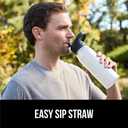 GORILLA GRIP Insulated Stainless Steel Water Bottle with Straw, 32 oz, Leak Proof BPA-Free Reusable Travel Bottles for Sports, School, Keep Drinks Cold, Dent Resistant Tumbler, Dishwasher Safe, White