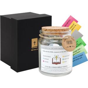 VANRA Bible Verse Jar with 96 Color Coded Scriptures Inspirational Christian Gifts for Women Prayer Hope Jar, Bible Study Supplies, Christmas Easter Gifts for Adults Teens (Walk with the Bible)