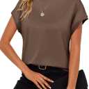 Cicy Bell Womens Summer Cap Sleeve T-Shirts Casual Loose Fit Tunic Tops Crew Neck Tee Shirts (Large, Brown)