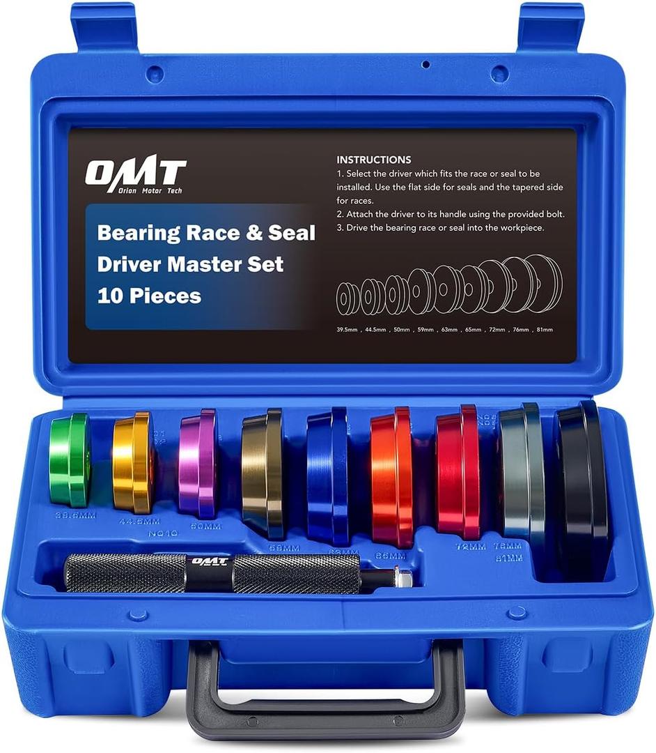 Orion Motor Tech Bearing Press Kit, 10pc Bearing Race and Seal Driver Set with Seal Driver and 9 Bearing Adapters, Seal Installer Bearing Driver Kit for Bearing Installation