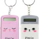 2Pcs Mini Electronic Calculator Keychains Brain Toy, 8 Digits Flip Calculator with Key Ring for Home Office Kids