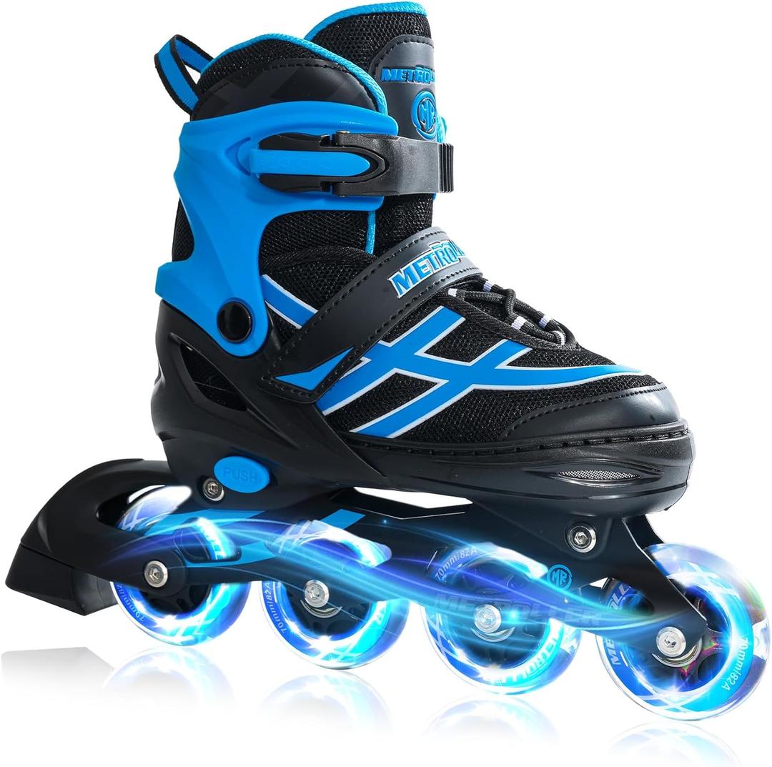 METROLLER Inline Skates for Girls Boys Ages 5-8 8-12 Adjustable Illuminating Wheels Inline Roller Skates for Youth Kids Outdoor Blades (Large-Youth (4-7 US), Blue)