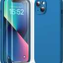 HATOSHI 3 in 1 for iPhone 13 Case, with 2 Pack HD Screen Protector, [Upgraded Full Camera Protection] Liquid Silicone Silky-Soft Touch Slim Shockproof [Anti-Scratch] [Multi-Color] 6.1", Midnight Blue