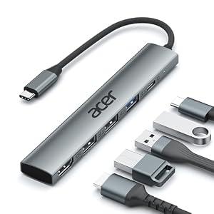 Acer 5 in 1 USB C Hub with 4K HDMI, 100W Power Delivery, 3 USB A Data Ports, USB C to HDMI Multiport Adapter for Laptop, PC, Tablet, MacBook Neo/ Pro/ Air, iPad Pro/ Air, iMac, iPhone 17/ 16/ 15