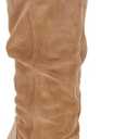 Juliet Holy Women's Knee High Boots Chunky Block Heel Wide Calf Round Toe Side Zipper Fashion Dress Boot (5, Light Brown)