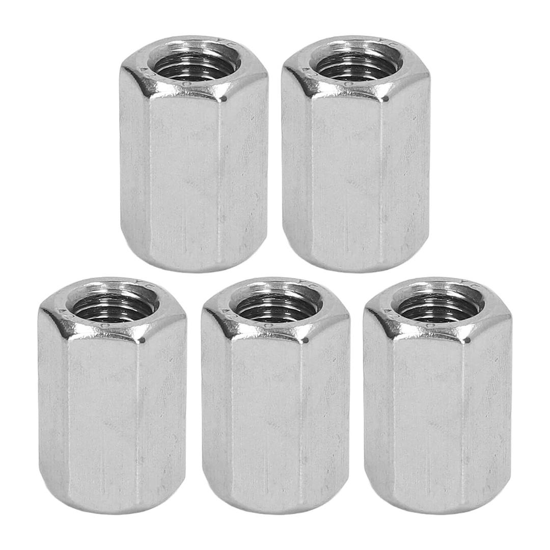Pack of 5 M12 x 1.75-Pitch 30mm Length Metric Hex Coupling Nut 304 Stainless Steel Fully Threaded
